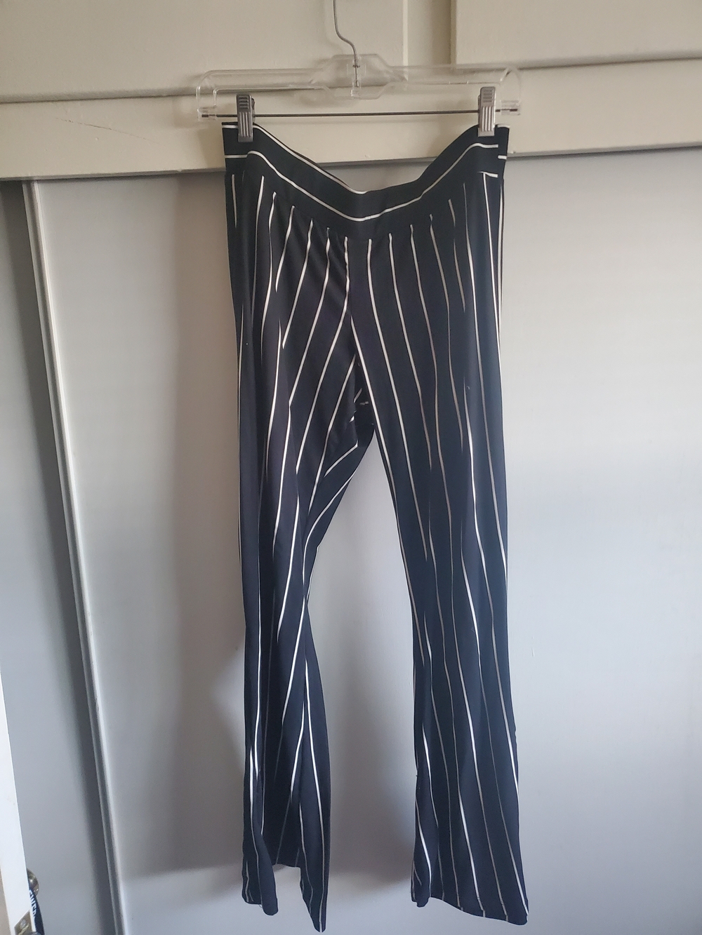 Striped Black & White Wide-Leg Pants